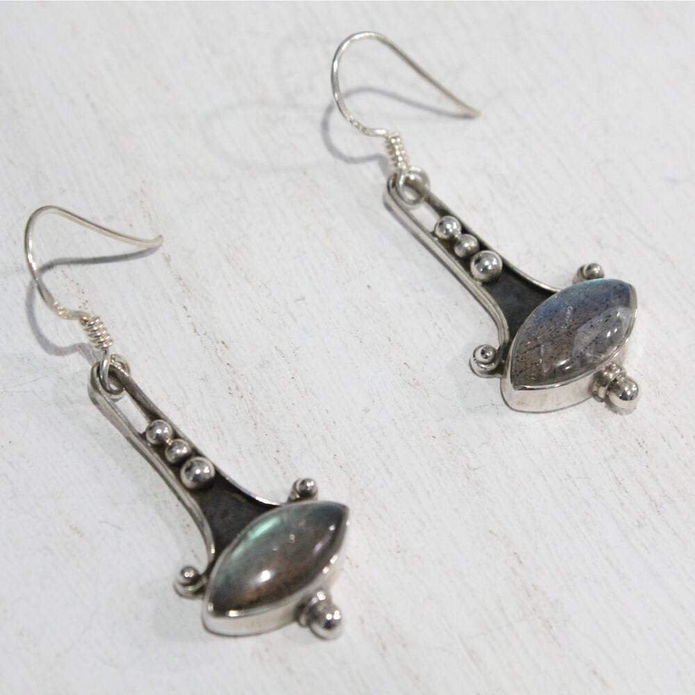 Artisan Sterling Silver 925 Labradorite Boho Style Dangle Earrings NWOT